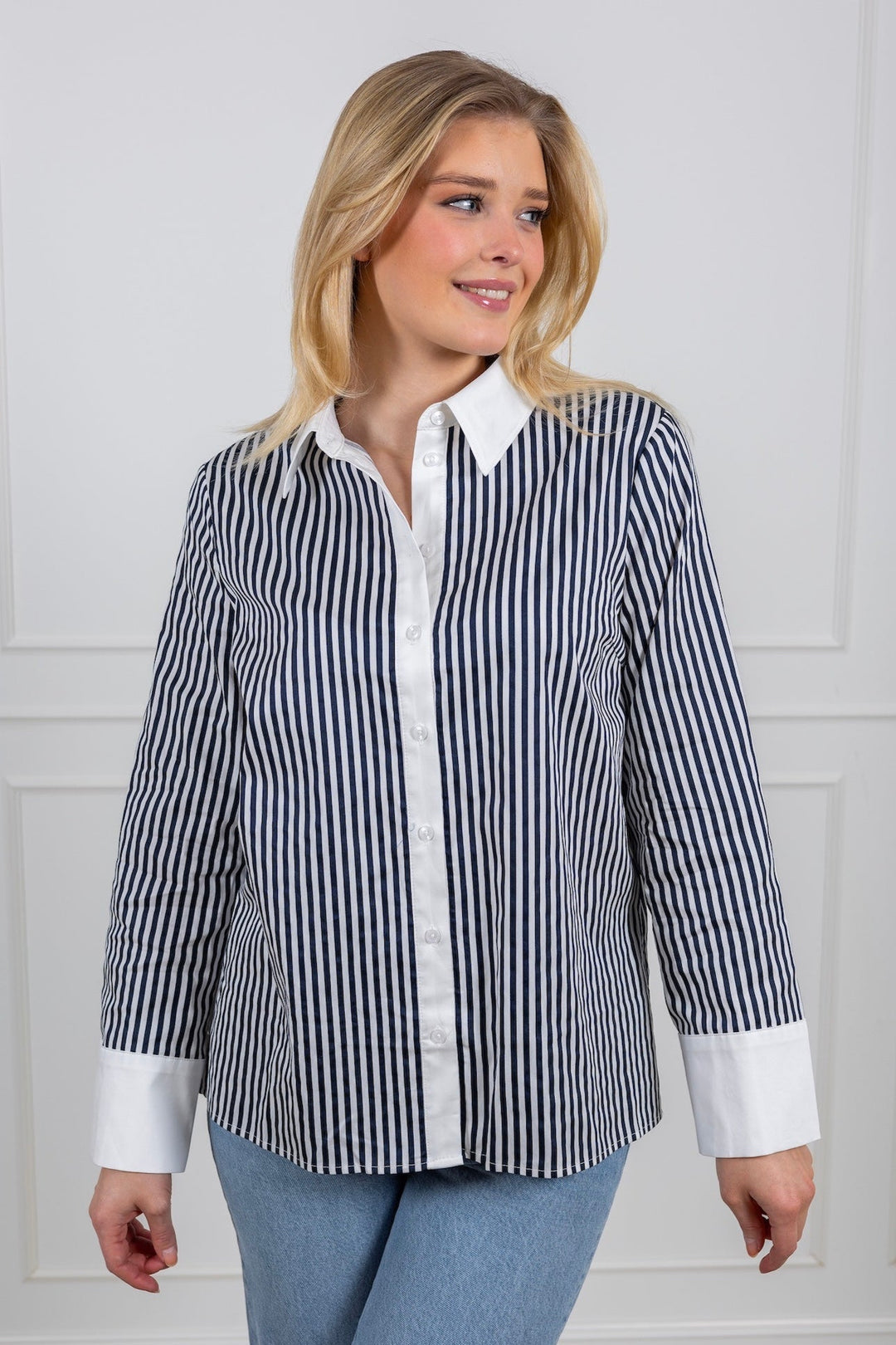 Yasanne Ls Striped Shirt Navy Blazer Star White | Skjorter og bluser | Smuk - Dameklær på nett