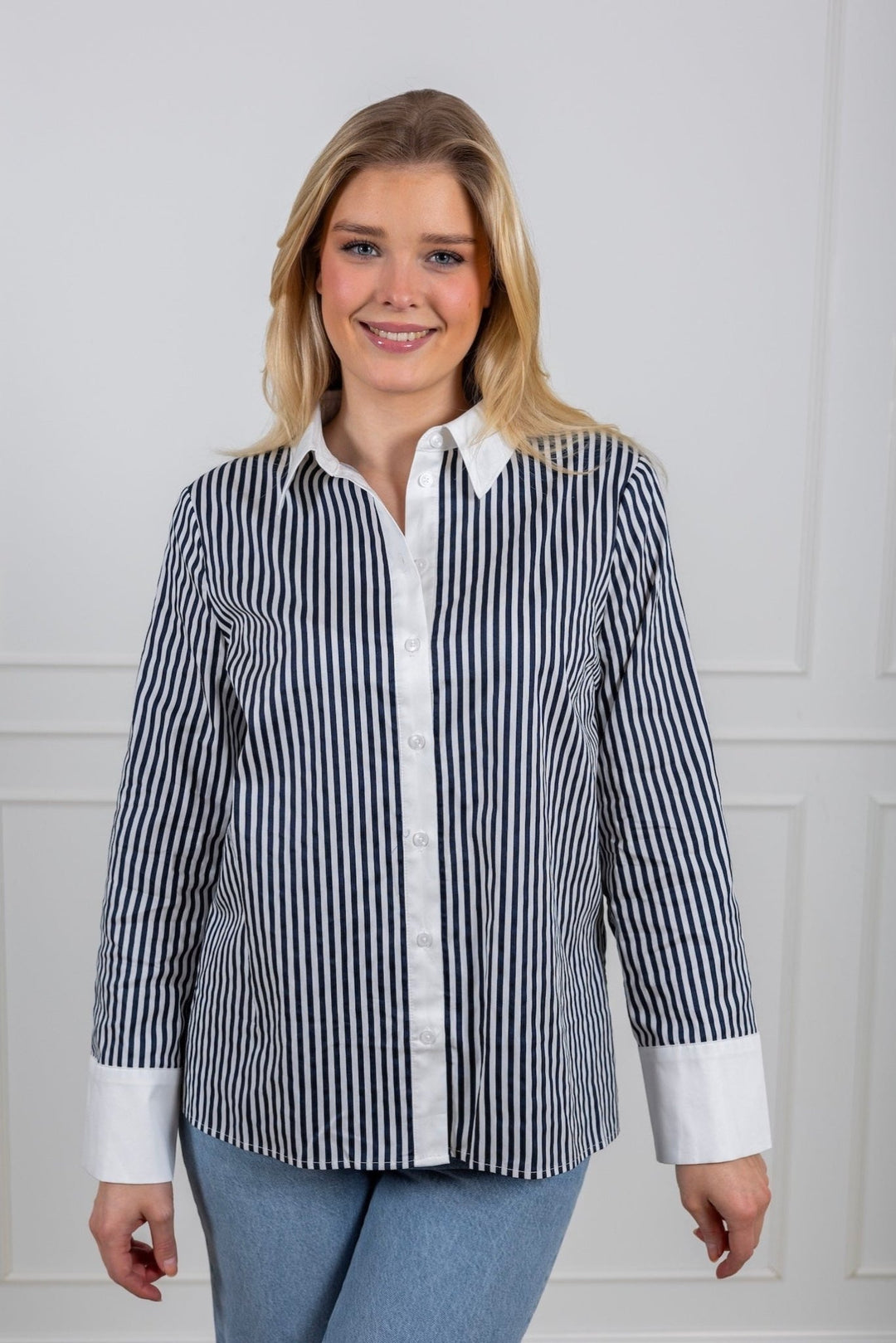 Yasanne Ls Striped Shirt Navy Blazer Star White | Skjorter og bluser | Smuk - Dameklær på nett