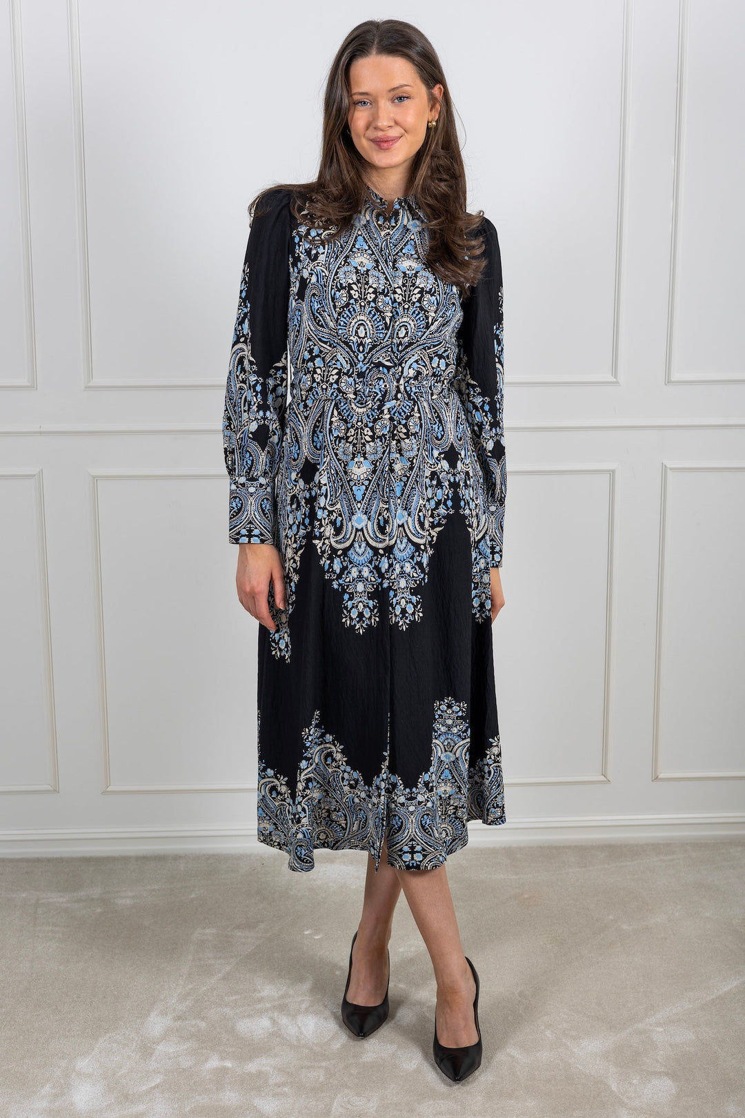 Yasbirma Ls Long Shirt Dress Black Birma Print | Kjoler | Smuk - Dameklær på nett