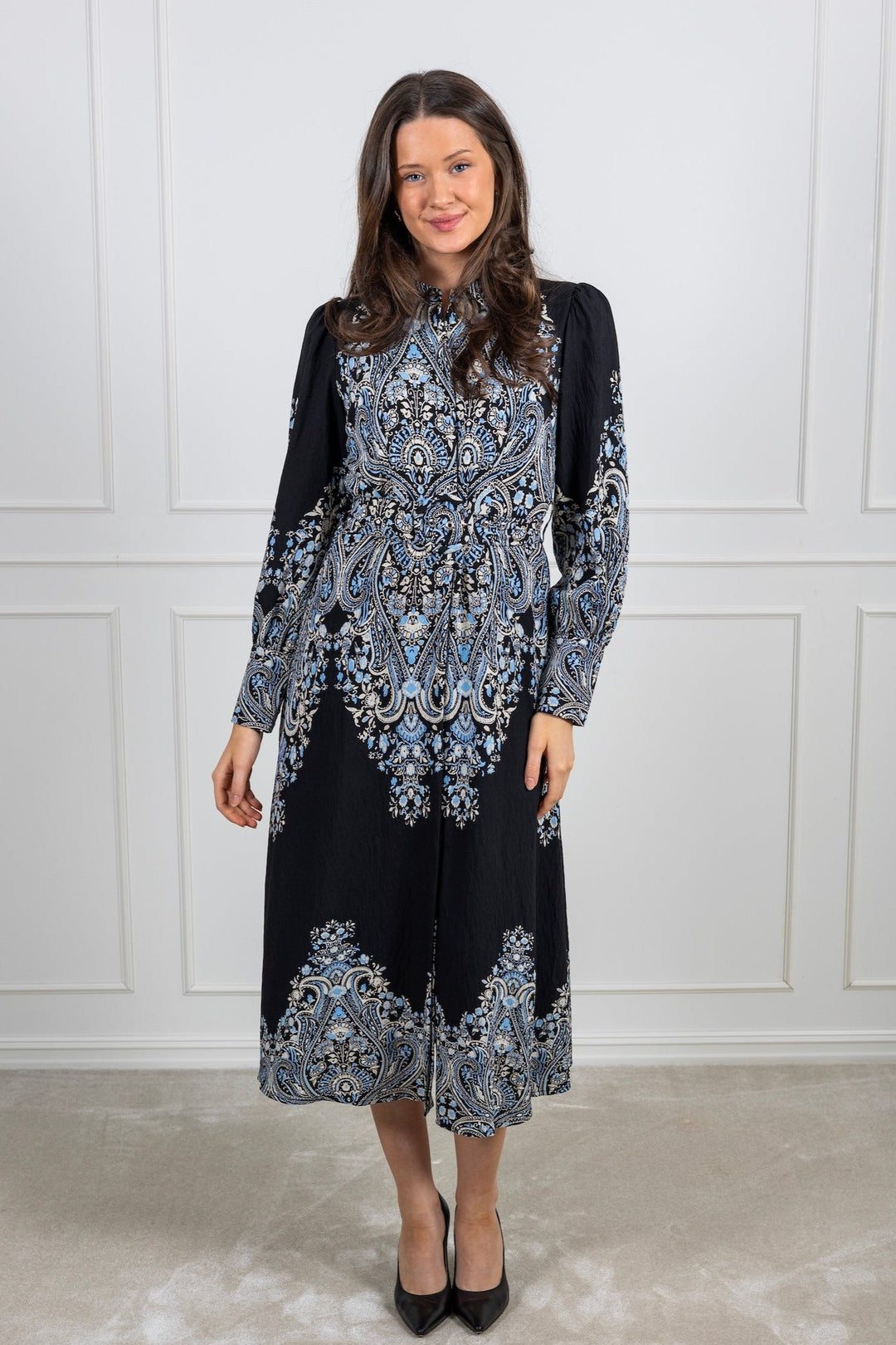 Yasbirma Ls Long Shirt Dress Black Birma Print | Kjoler | Smuk - Dameklær på nett