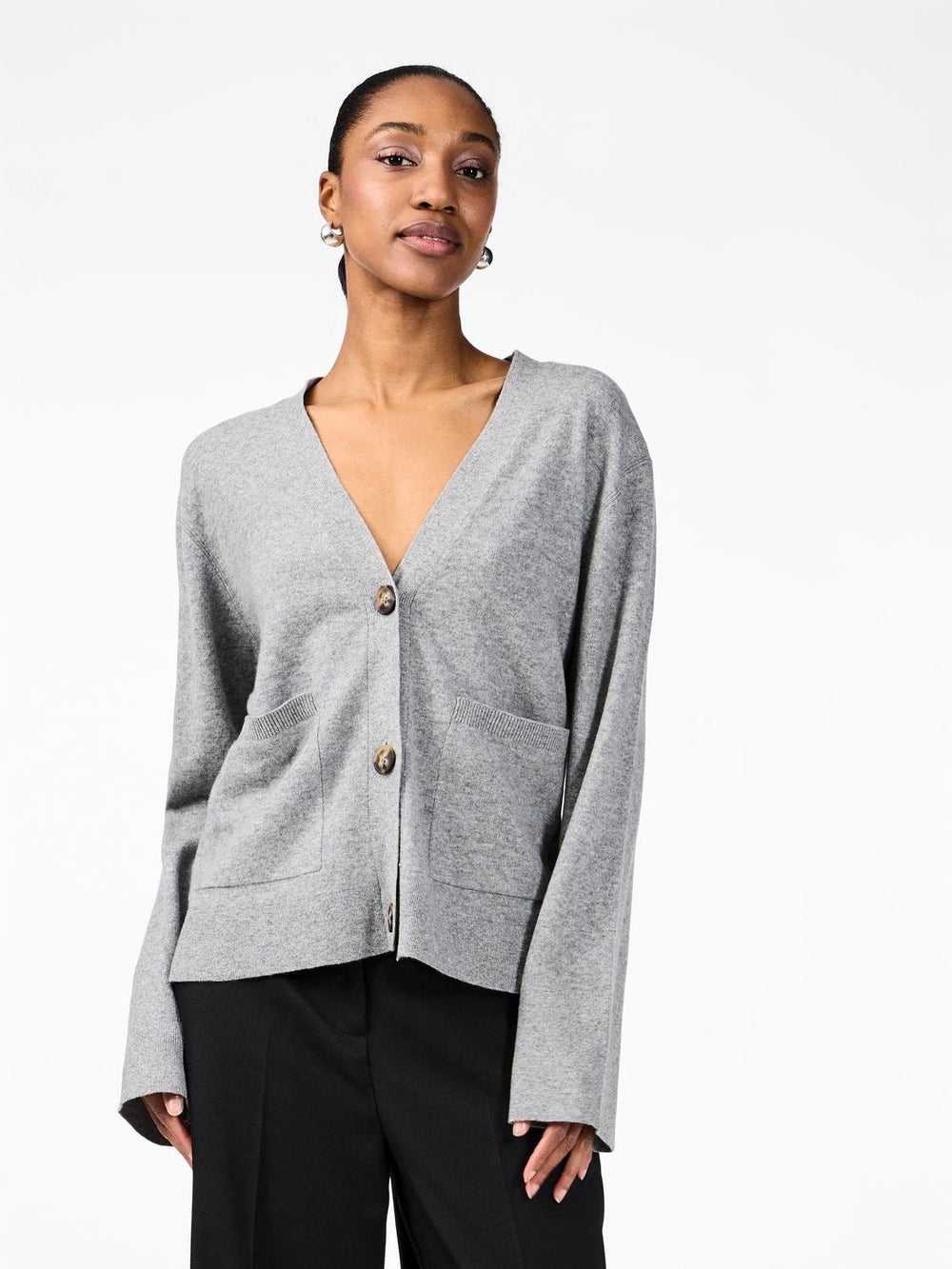 Yasemilie Ls Cardigan Knit Light Grey Melange | Genser | Smuk - Dameklær på nett