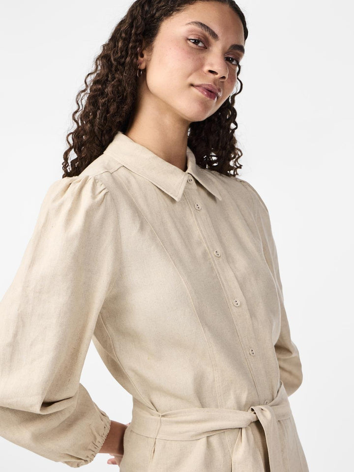 Yasflaxy 3/4 Linen Shirt Dress Birch | Kjoler | Smuk - Dameklær på nett