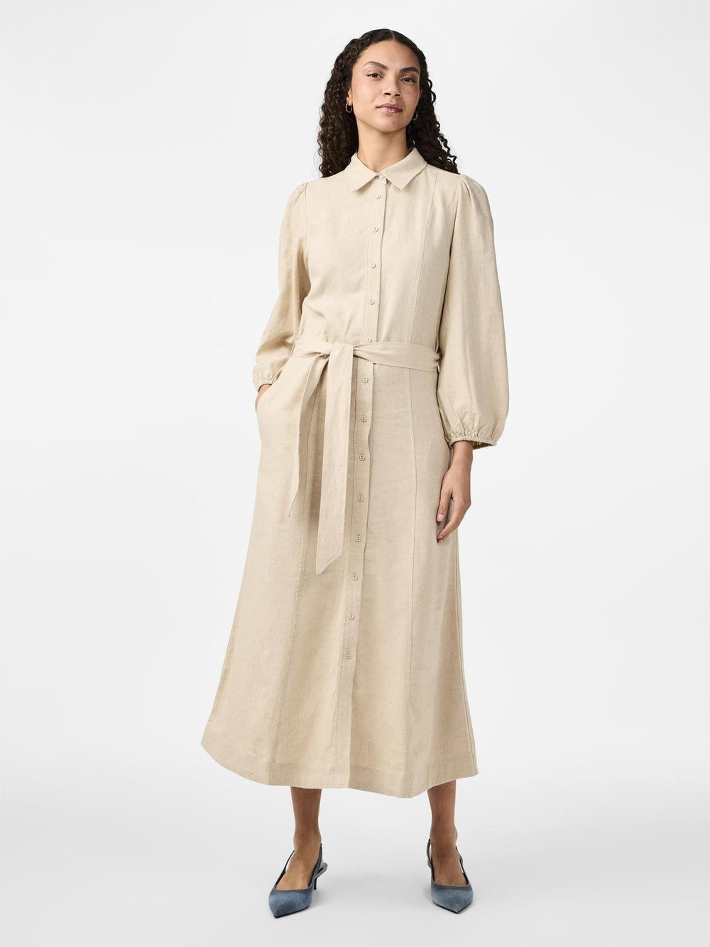 Yasflaxy 3/4 Linen Shirt Dress Birch | Kjoler | Smuk - Dameklær på nett