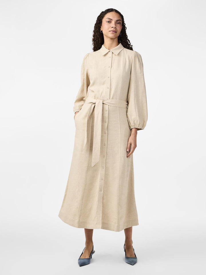 Yasflaxy 3/4 Linen Shirt Dress Birch | Kjoler | Smuk - Dameklær på nett