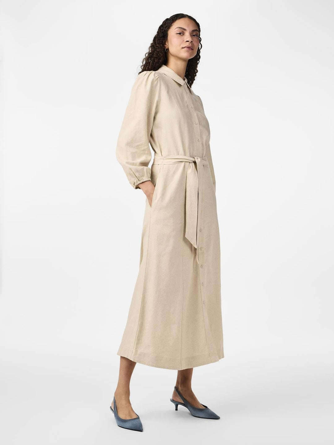 Yasflaxy 3/4 Linen Shirt Dress Birch | Kjoler | Smuk - Dameklær på nett