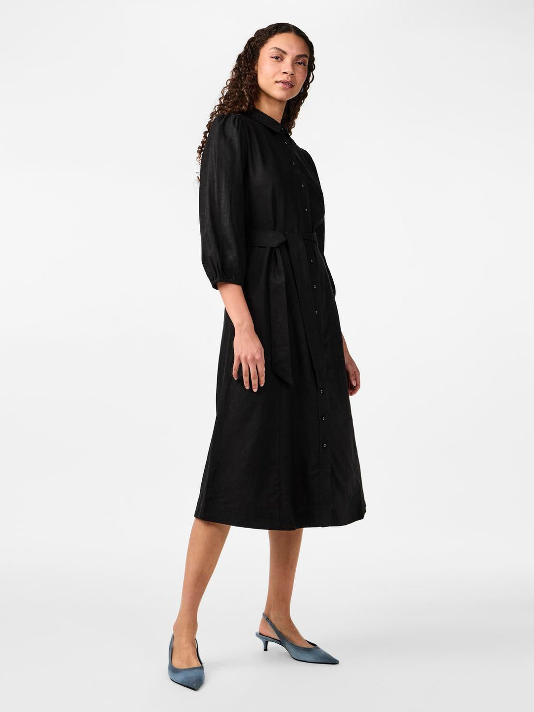 Yasflaxy 3/4 Linen Shirt Dress Black | Kjoler | Smuk - Dameklær på nett