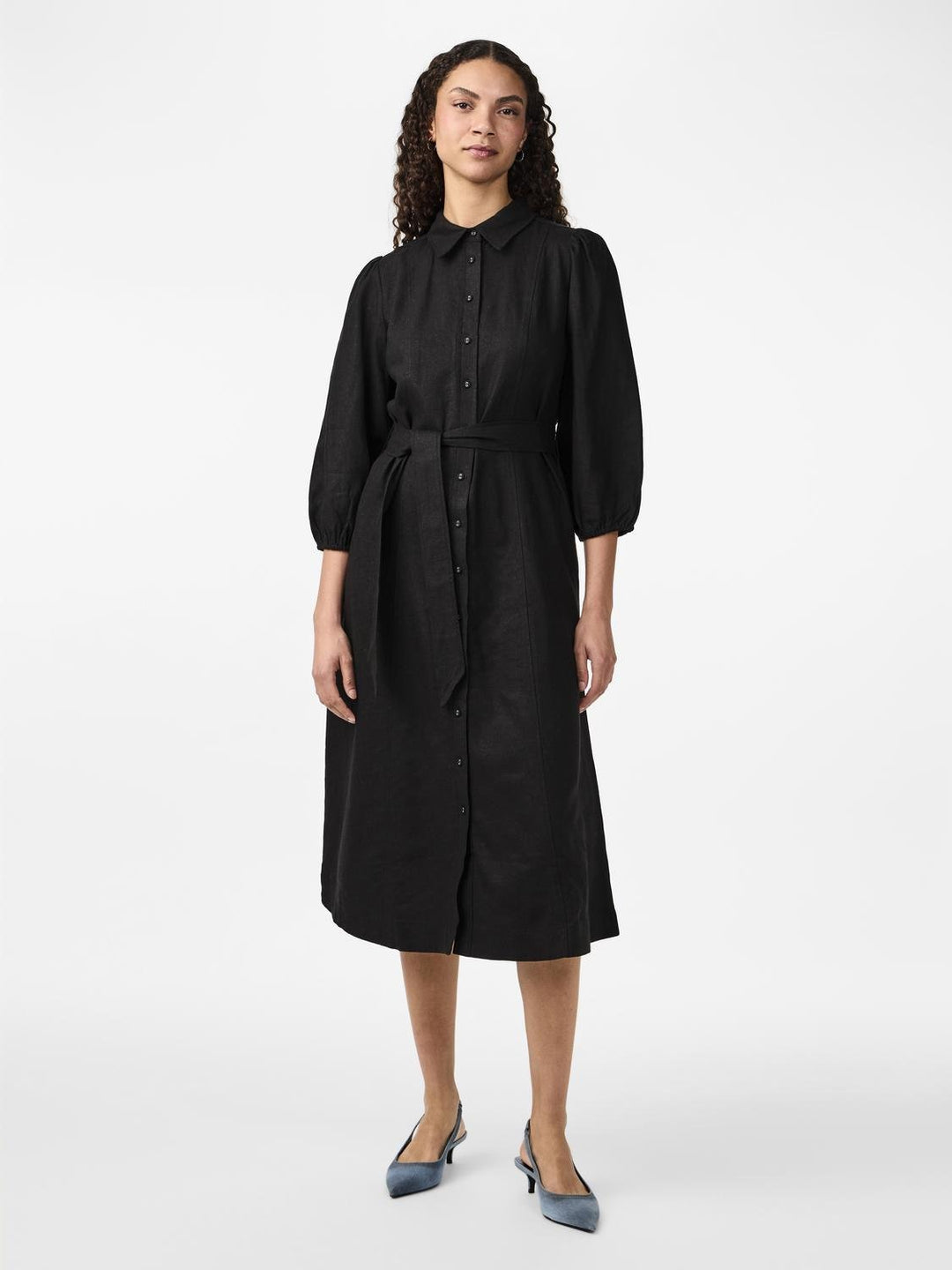 Yasflaxy 3/4 Linen Shirt Dress Black | Kjoler | Smuk - Dameklær på nett