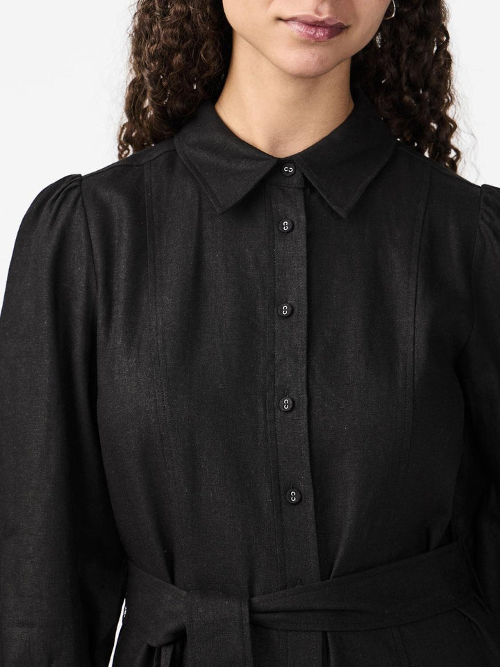 Yasflaxy 3/4 Linen Shirt Dress Black | Kjoler | Smuk - Dameklær på nett