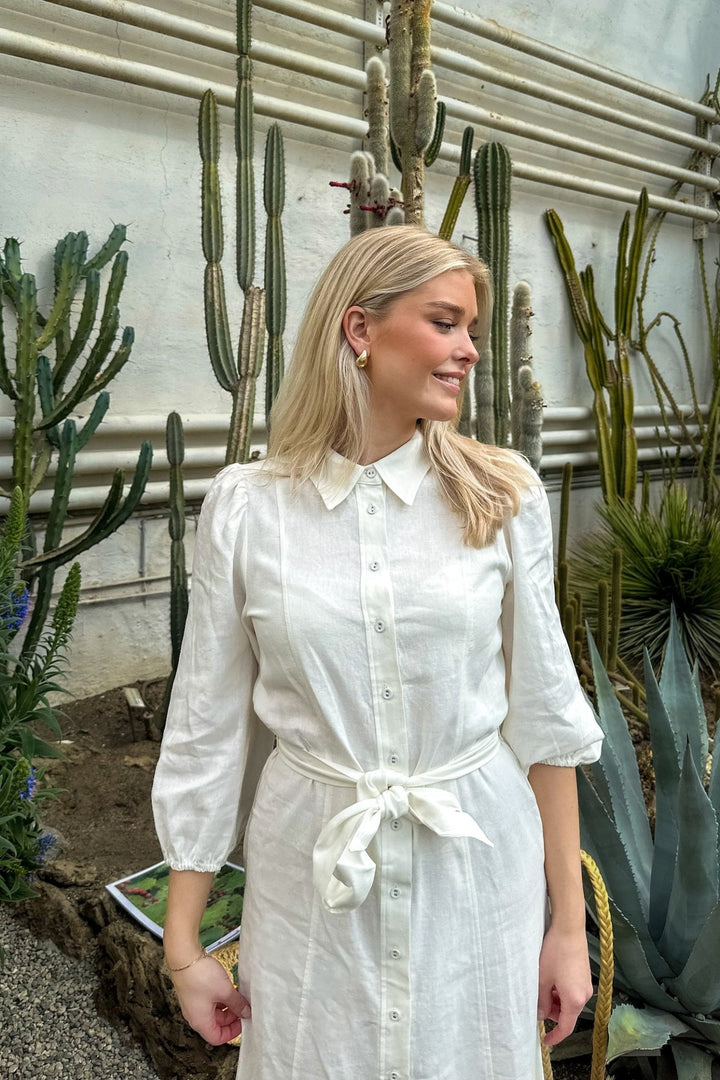 Yasflaxy 3/4 Linen Shirt Dress Star White | Kjoler | Smuk - Dameklær på nett