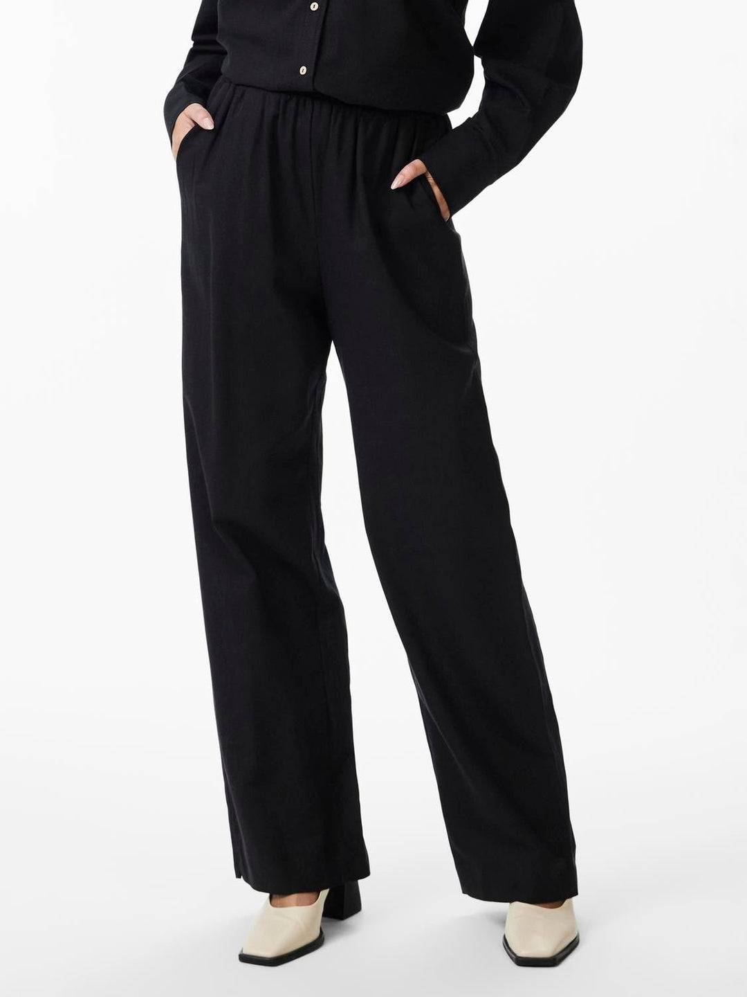 Yasflaxy Hw Linen Pant Black | Bukser | Smuk - Dameklær på nett