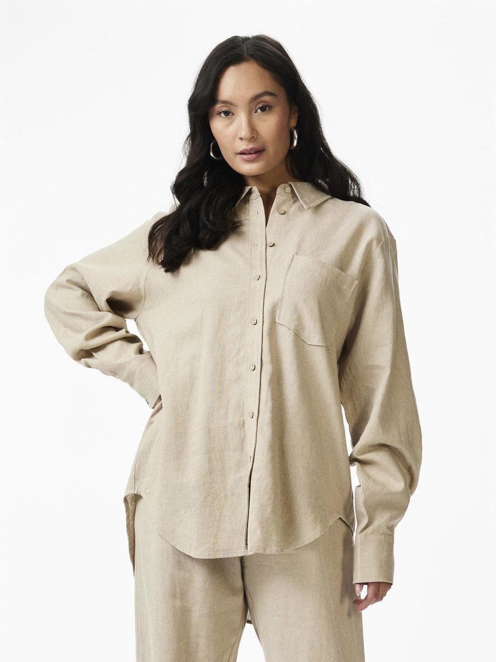 Yasflaxy Ls Linen Shirt Birch | Skjorter og bluser | Smuk - Dameklær på nett