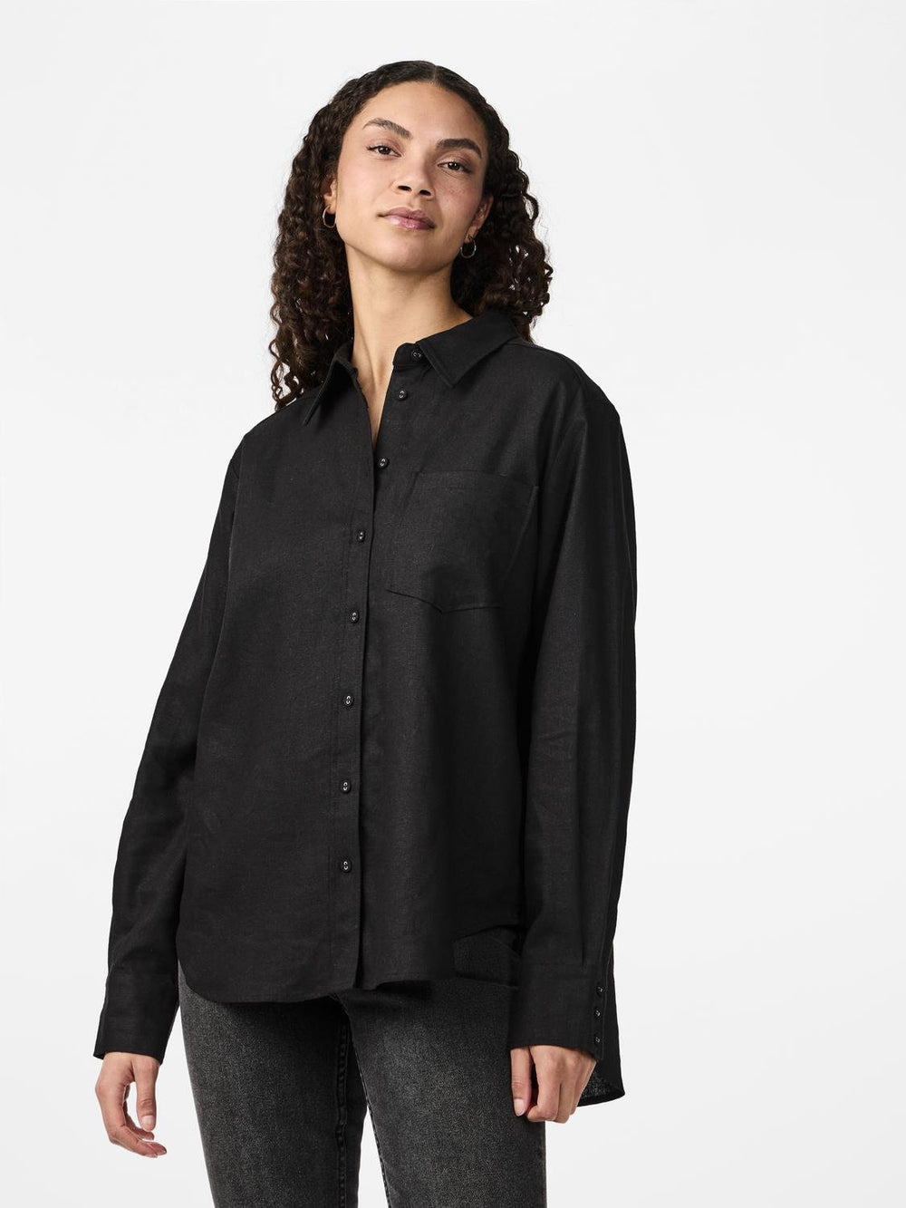 Yasflaxy Ls Linen Shirt Black | Skjorter og bluser | Smuk - Dameklær på nett