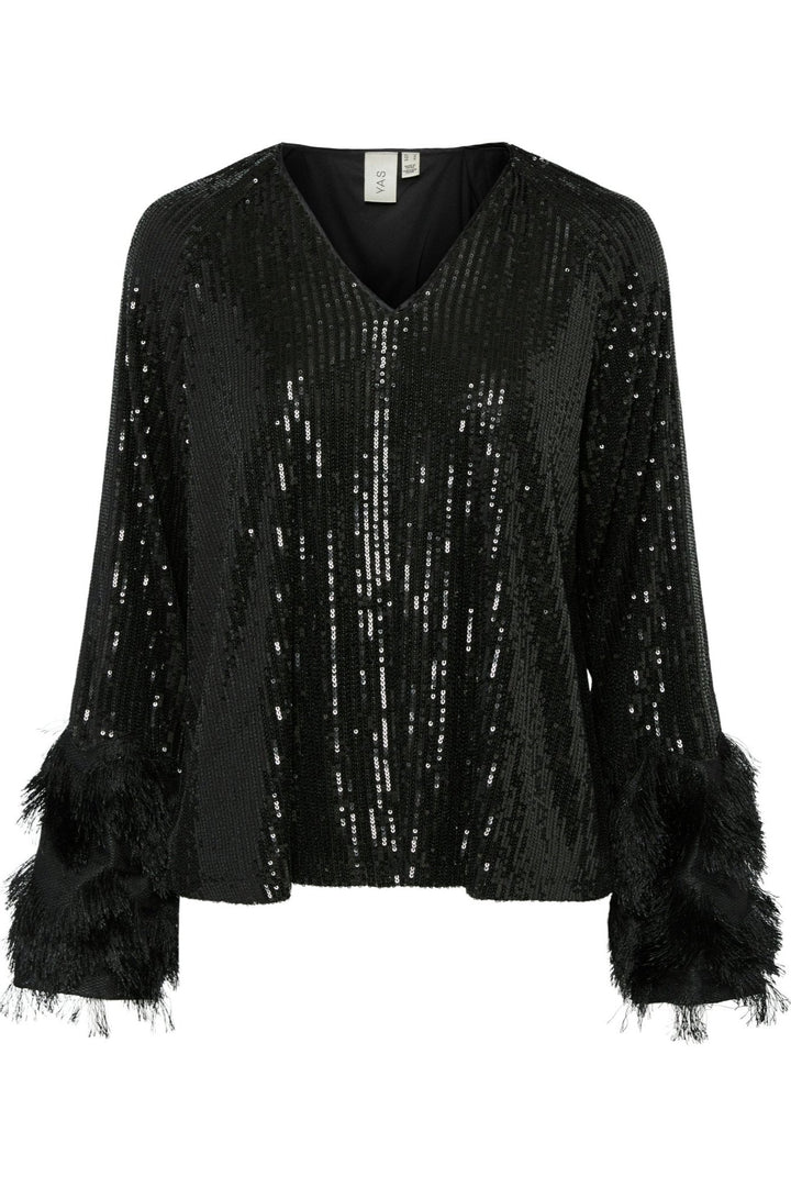 Yasflow Ls V - Neck Sequin Top Black | Topper | Smuk - Dameklær på nett