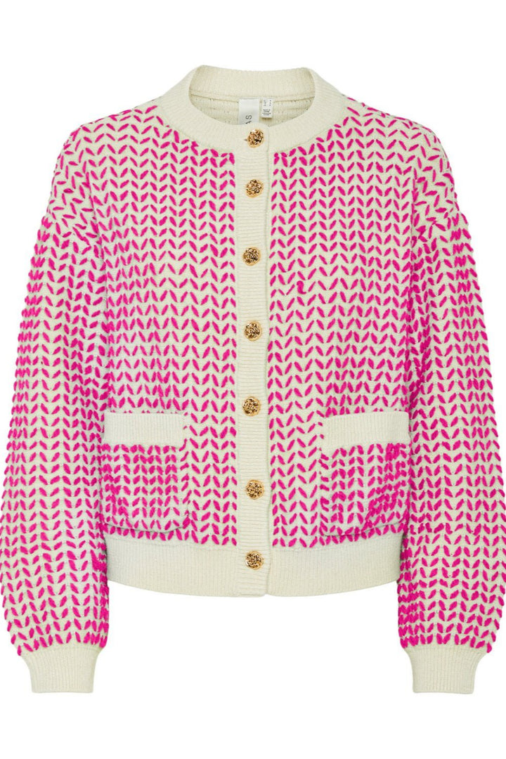 Yasgea Ls Knit Cardigan Birch Fuchsia Fedora | Genser | Smuk - Dameklær på nett