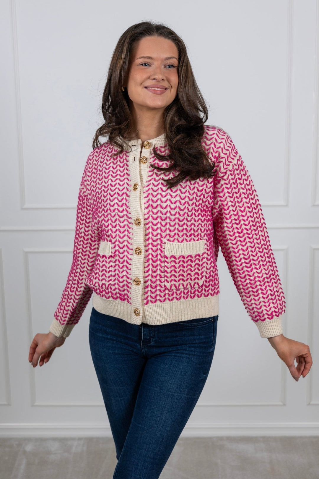 Yasgea Ls Knit Cardigan Birch Fuchsia Fedora | Genser | Smuk - Dameklær på nett