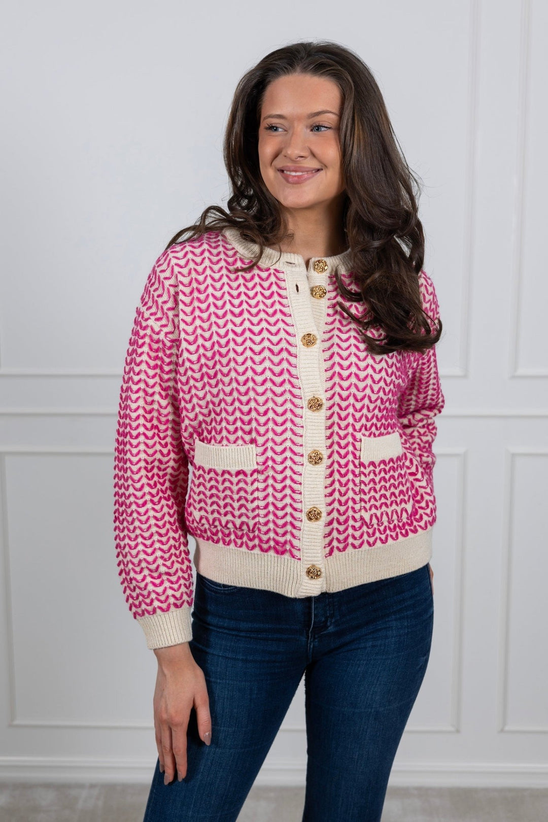 Yasgea Ls Knit Cardigan Birch Fuchsia Fedora | Genser | Smuk - Dameklær på nett