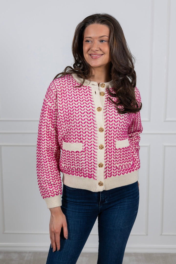 Yasgea Ls Knit Cardigan Birch Fuchsia Fedora | Genser | Smuk - Dameklær på nett