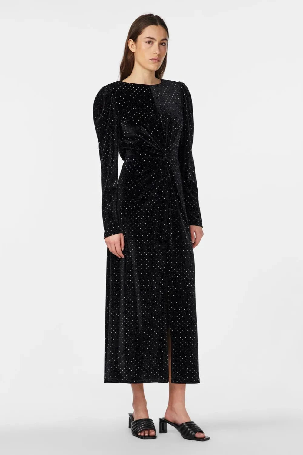 Yashella Ls Velour Midi Dress Black Rhinestones | Kjoler | Smuk - Dameklær på nett