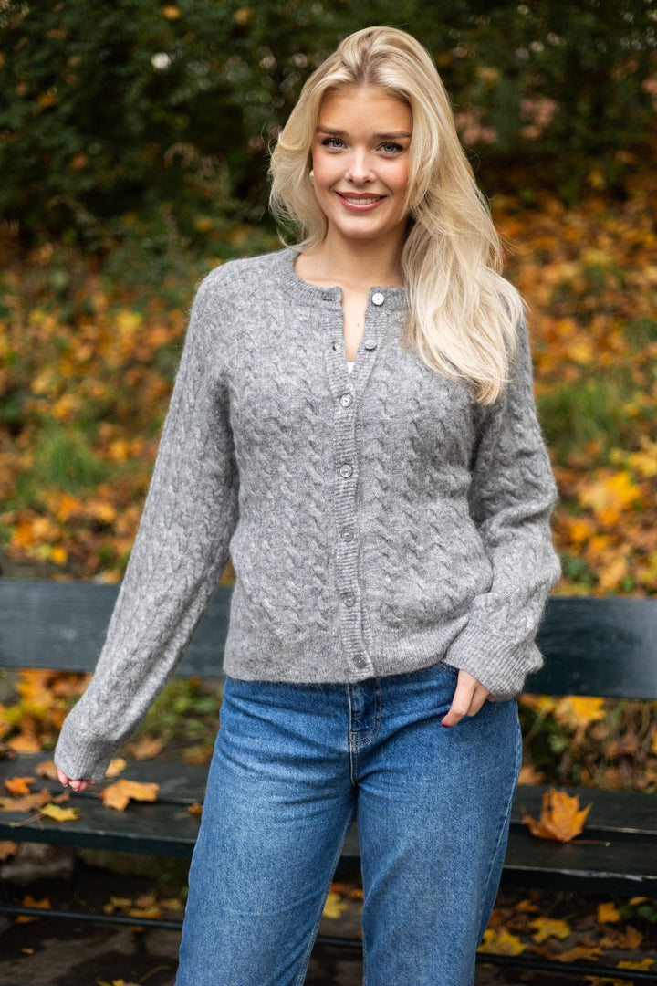 Yaslelu Ls Knit Cardigan Medium Grey Melange | Genser | Smuk - Dameklær på nett