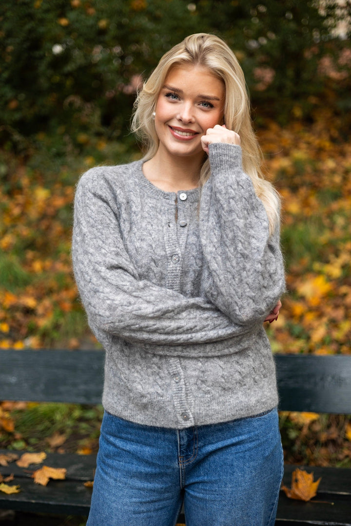 Yaslelu Ls Knit Cardigan Medium Grey Melange | Genser | Smuk - Dameklær på nett