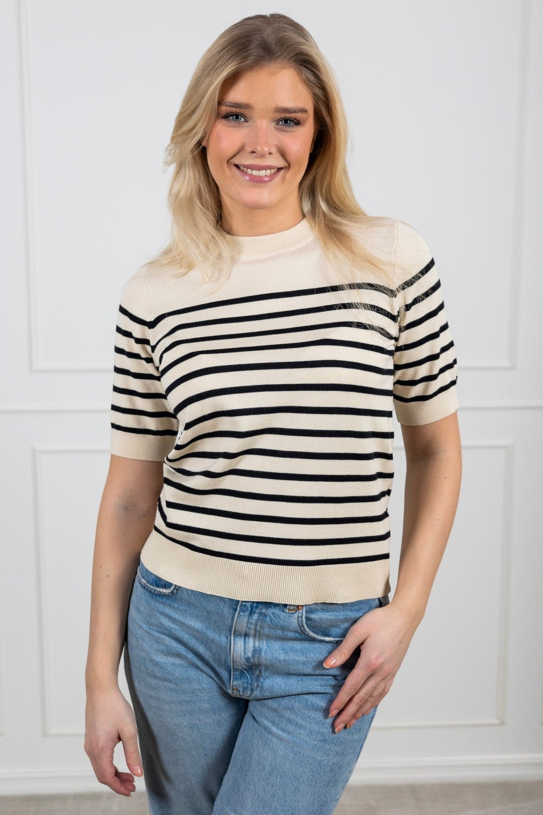 Yaslena Ss Knit Pullover Birch Black Stripes | Genser | Smuk - Dameklær på nett