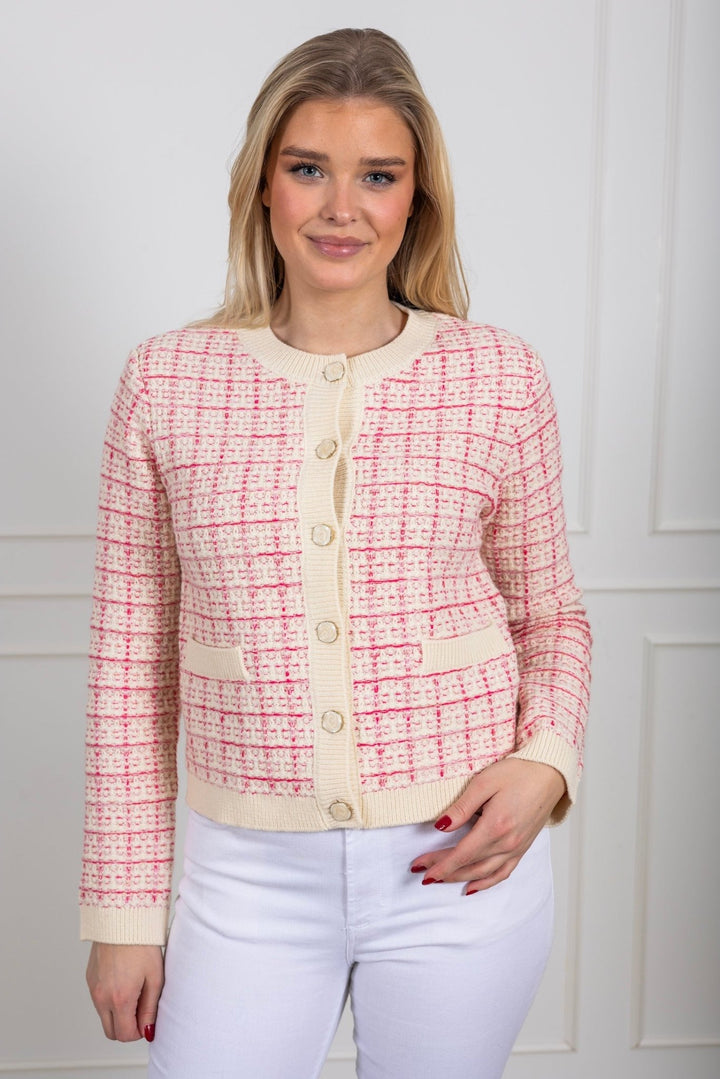 Yaslivia Ls Short Knit Cardigan Birch Raspberry Sorbet/Pirouette | Genser | Smuk - Dameklær på nett