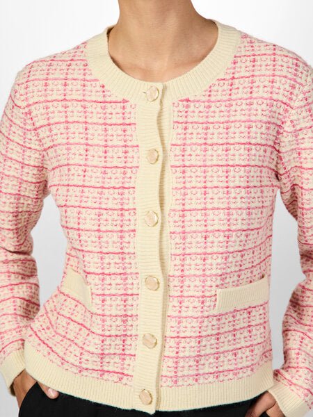 Yaslivia Ls Short Knit Cardigan Birch Raspberry Sorbet/Pirouette | Genser | Smuk - Dameklær på nett