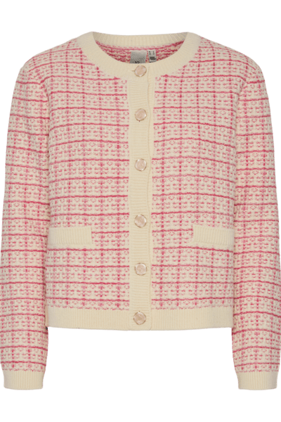 Yaslivia Ls Short Knit Cardigan Birch Raspberry Sorbet/Pirouette | Genser | Smuk - Dameklær på nett