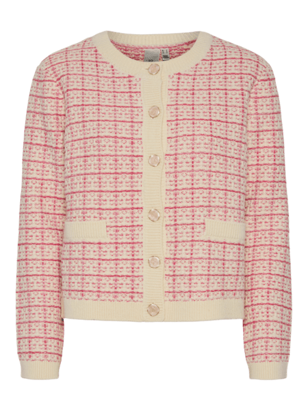 Yaslivia Ls Short Knit Cardigan Birch Raspberry Sorbet/Pirouette | Genser | Smuk - Dameklær på nett