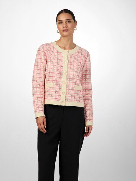 Yaslivia Ls Short Knit Cardigan Birch Raspberry Sorbet/Pirouette | Genser | Smuk - Dameklær på nett