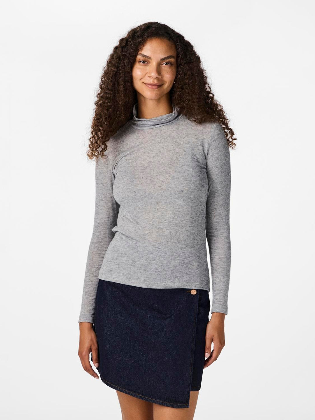 Yaswoola Ls High Neck Top Medium Grey Melange | Topper | Smuk - Dameklær på nett