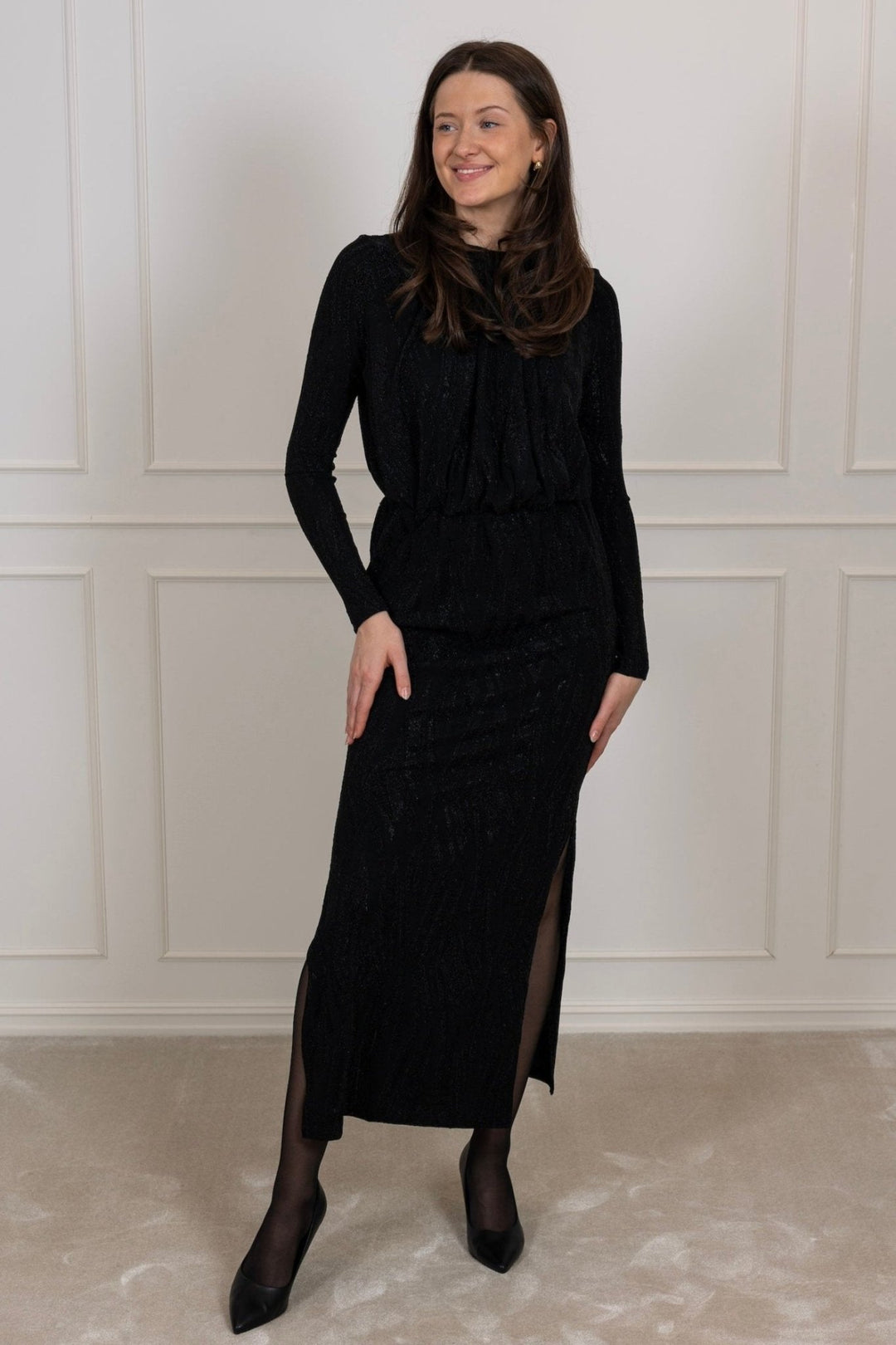 Yasyen Ls Long Dress Black Lurex | Kjoler | Smuk - Dameklær på nett