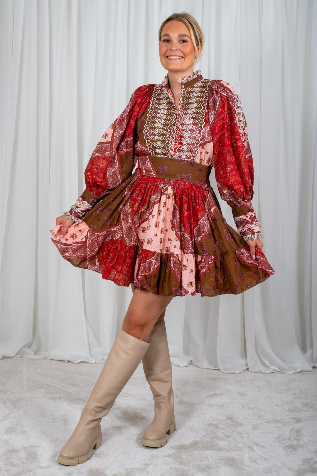Cotton Slub Mini Dress Patchwork | Kjoler | Smuk - Dameklær på nett
