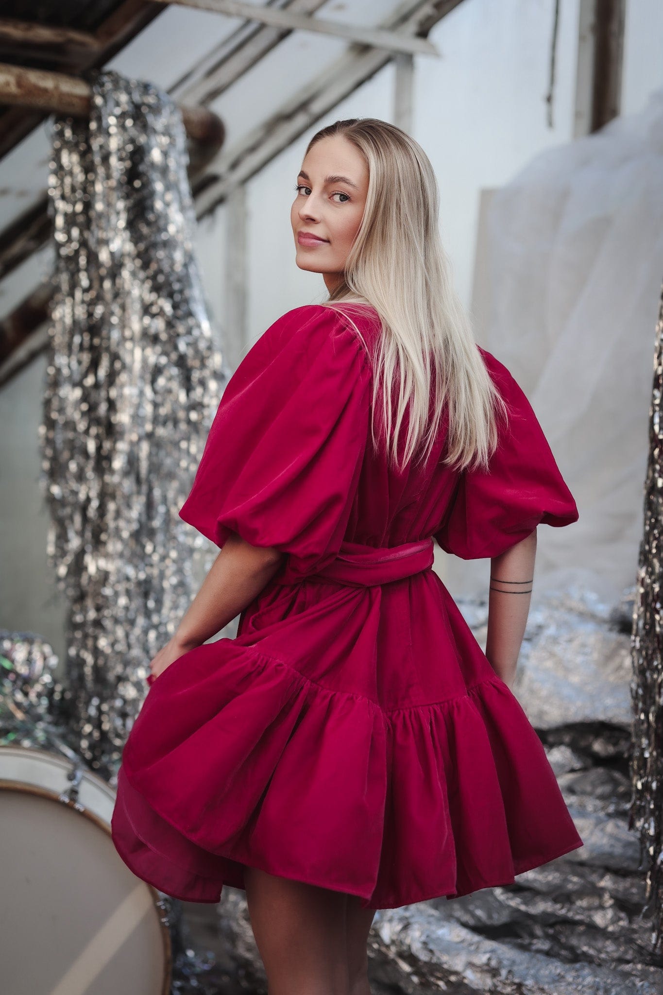 Hot pink velvet clearance dress