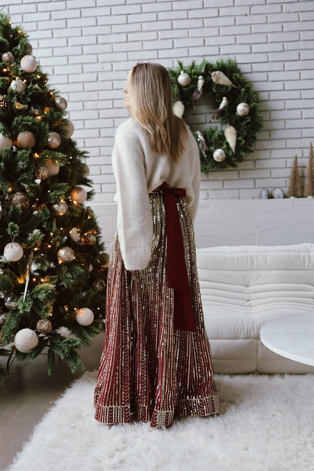 Long Sequin Skirt Red & Gold | Skjørt | Smuk - Dameklær på nett