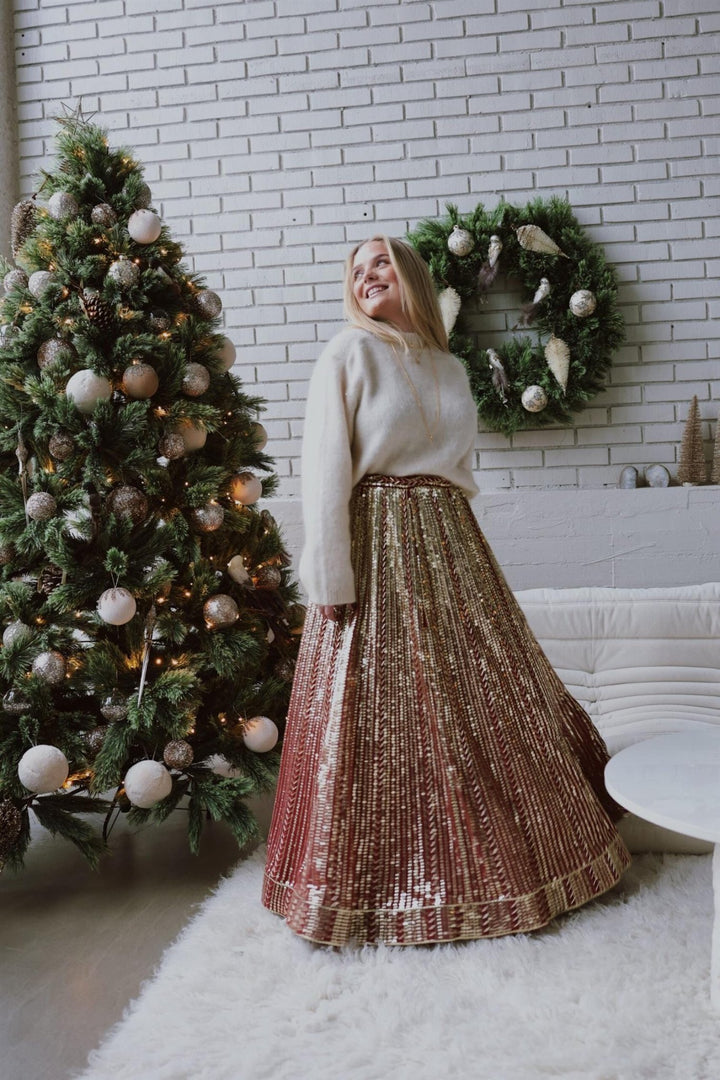 Long Sequin Skirt Red & Gold | Skjørt | Smuk - Dameklær på nett