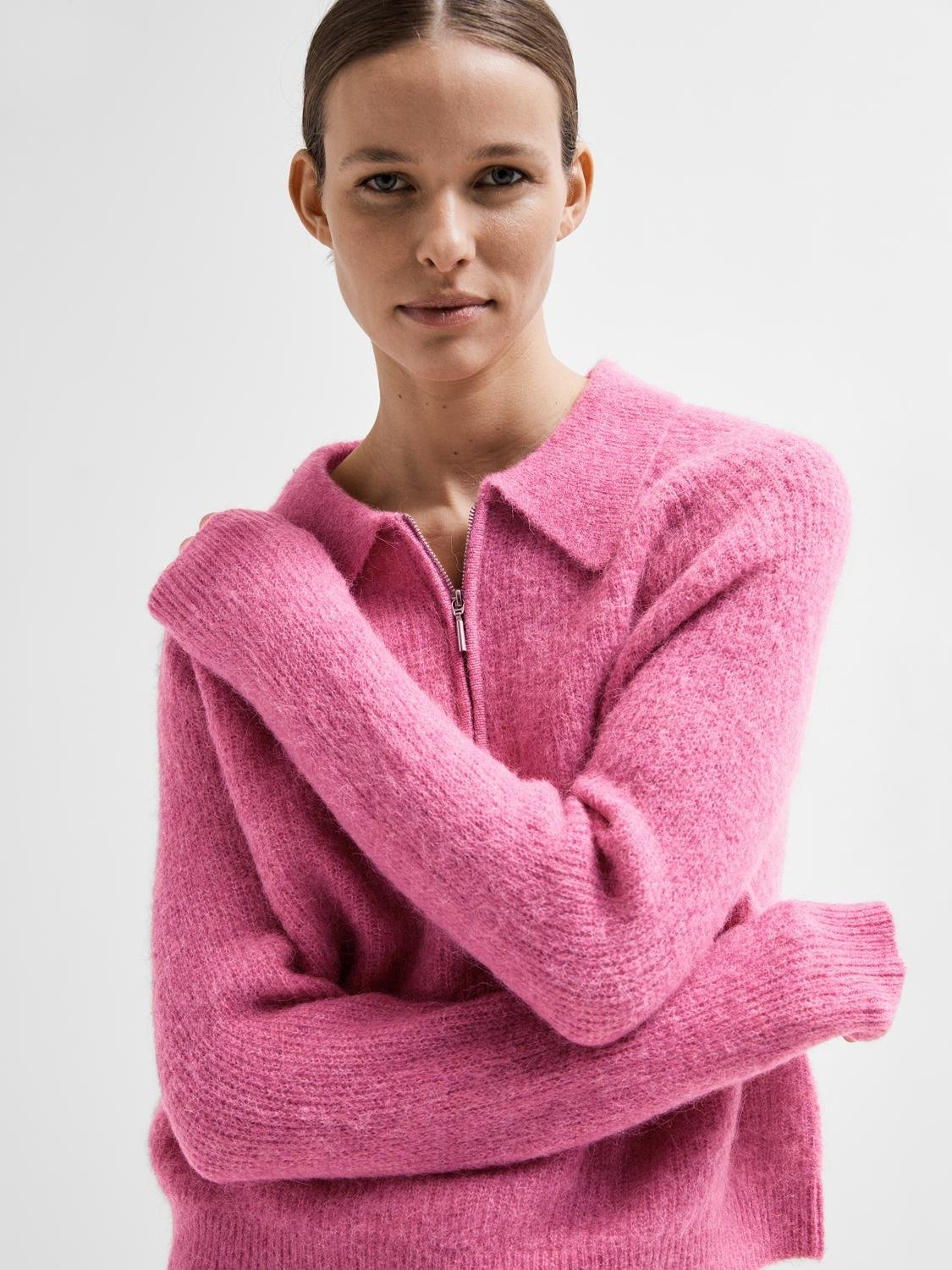 Sia-Mynte Ls Half Zip Knit Phlox Pink Melange