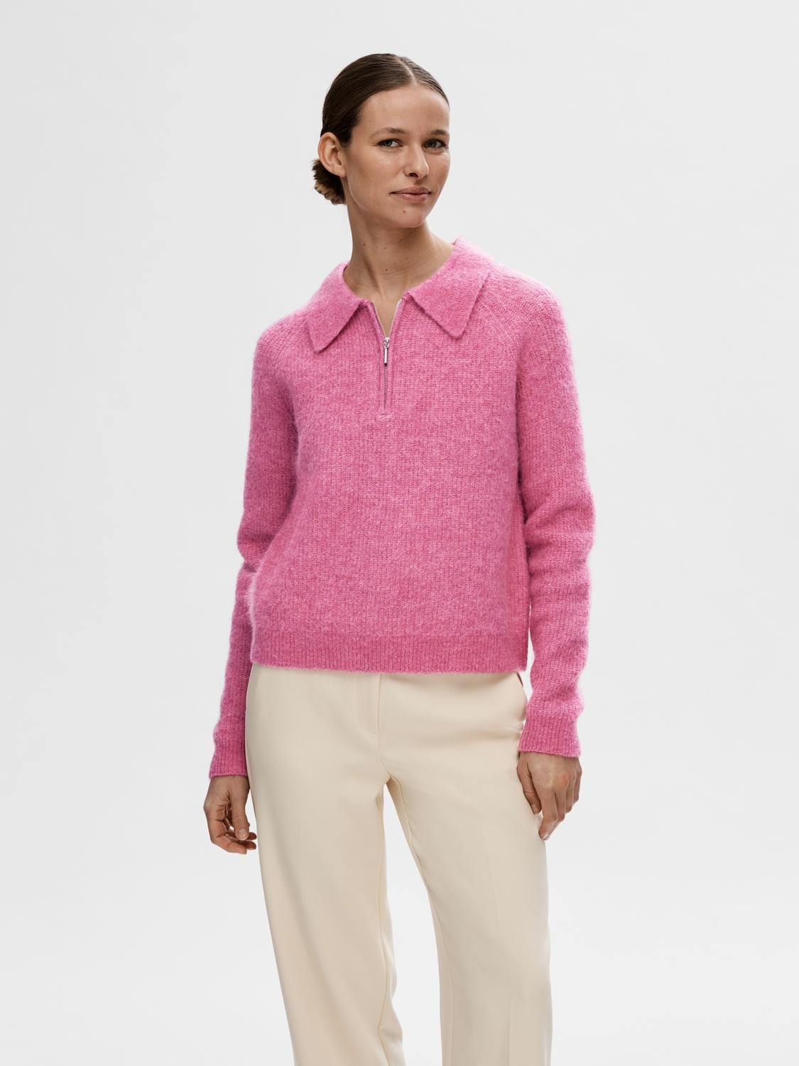 Sia-Mynte Ls Half Zip Knit Phlox Pink Melange